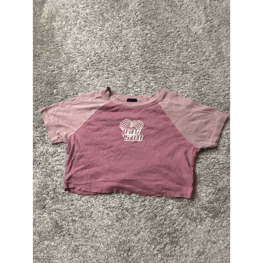 PacSun Pink Two Tone Raglan Crop Top Short Sleeve Heart Logo Tee Medium